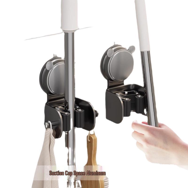 No-Punch Suction Mop & Broom Holder for Bathroom & Balcony