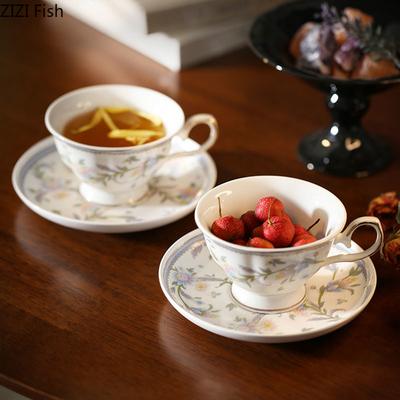 Lace Floral Pattern Relief Ceramic Cup&saucer Dining Table Coffee Mug Milk Tea Mugs Afternoon Tea Teacup Fruit Juice Container