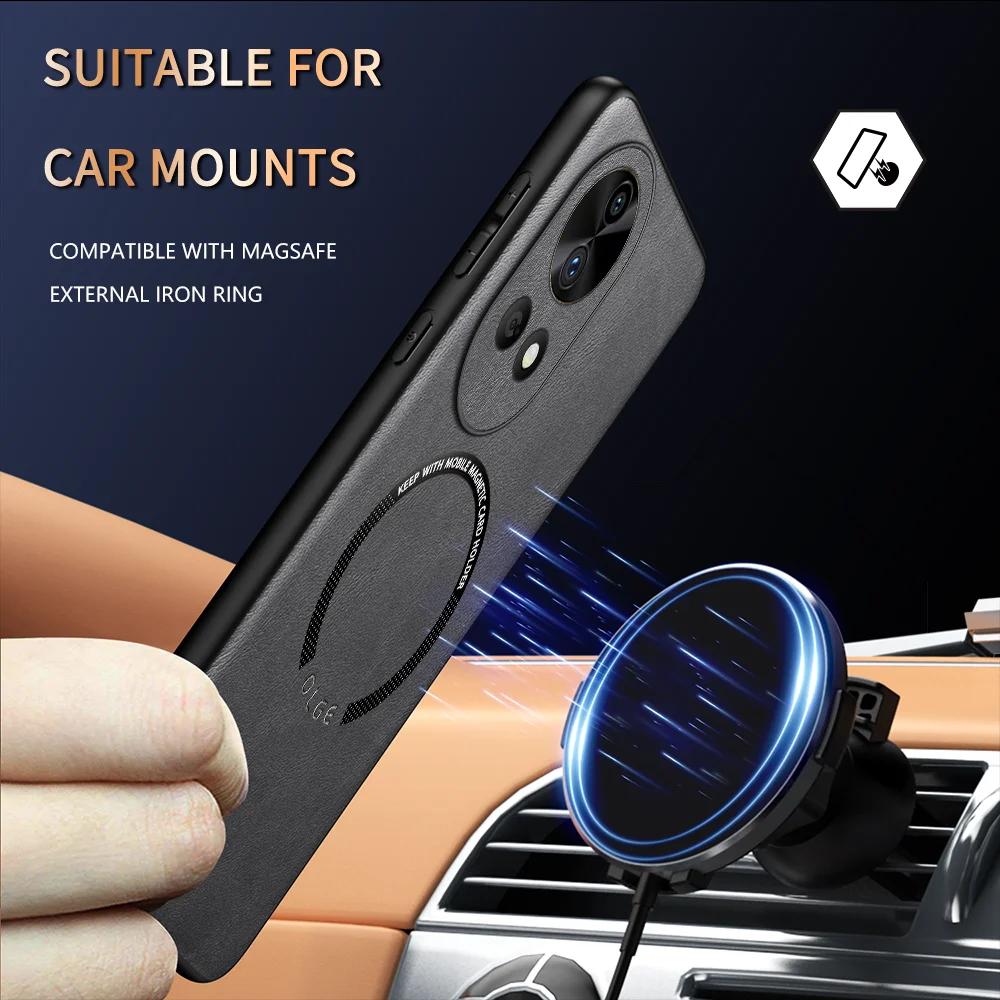 For Huawei Nova 12 12 Pro 12 Ultra Fine-Hole PU Cow Pattern Leather Outer Magnetic Ring Soft Edge Anti-Drop Phone Case