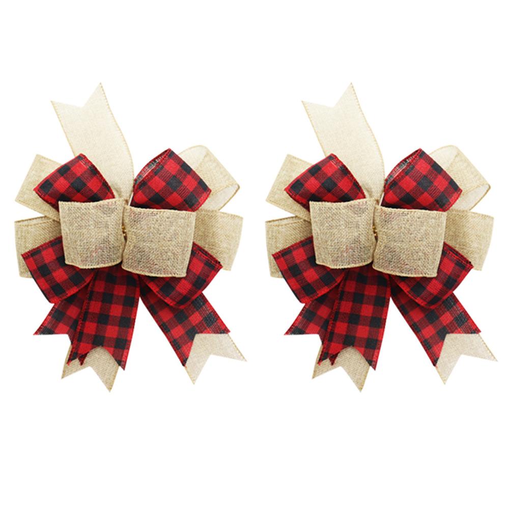 2pcs Christmas Plaid Bows, Burlap Crafts Bows, Bow for Christmas Tree and Garland, Christmas Tree Decorative Bows for Decor