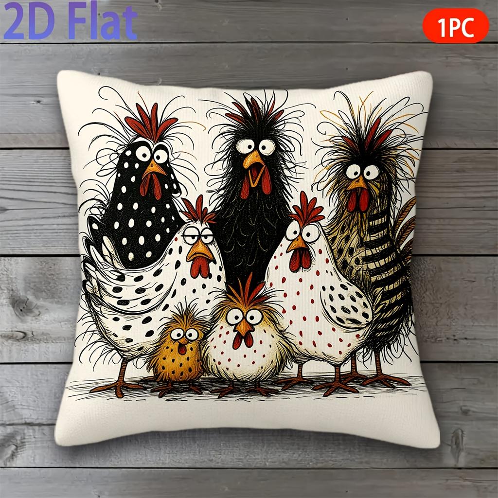1Pc Cartoon Cute Chicken Family Throw Pillow Cover, Suitable For Sofa, Bedroom, Living Room,A Healing Gift For Animal Lovers.