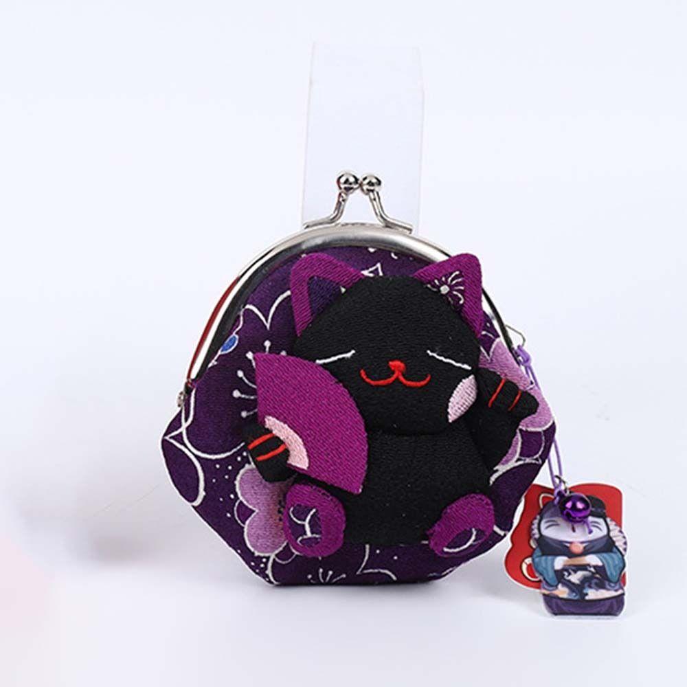 

Flower Printing Lucky Cat Clutch Bag Doll Card Holder Simple Maneki Neko Coin Purse Men фіолетовий