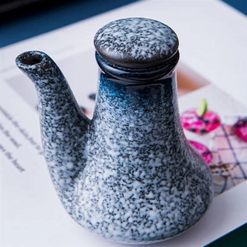Japanese Retro Household Ceramic Oil Bottle Seasoning Jar Olive Oil Vinegar Soy Sauce BottleFood StorageContainerKitchenUtensils