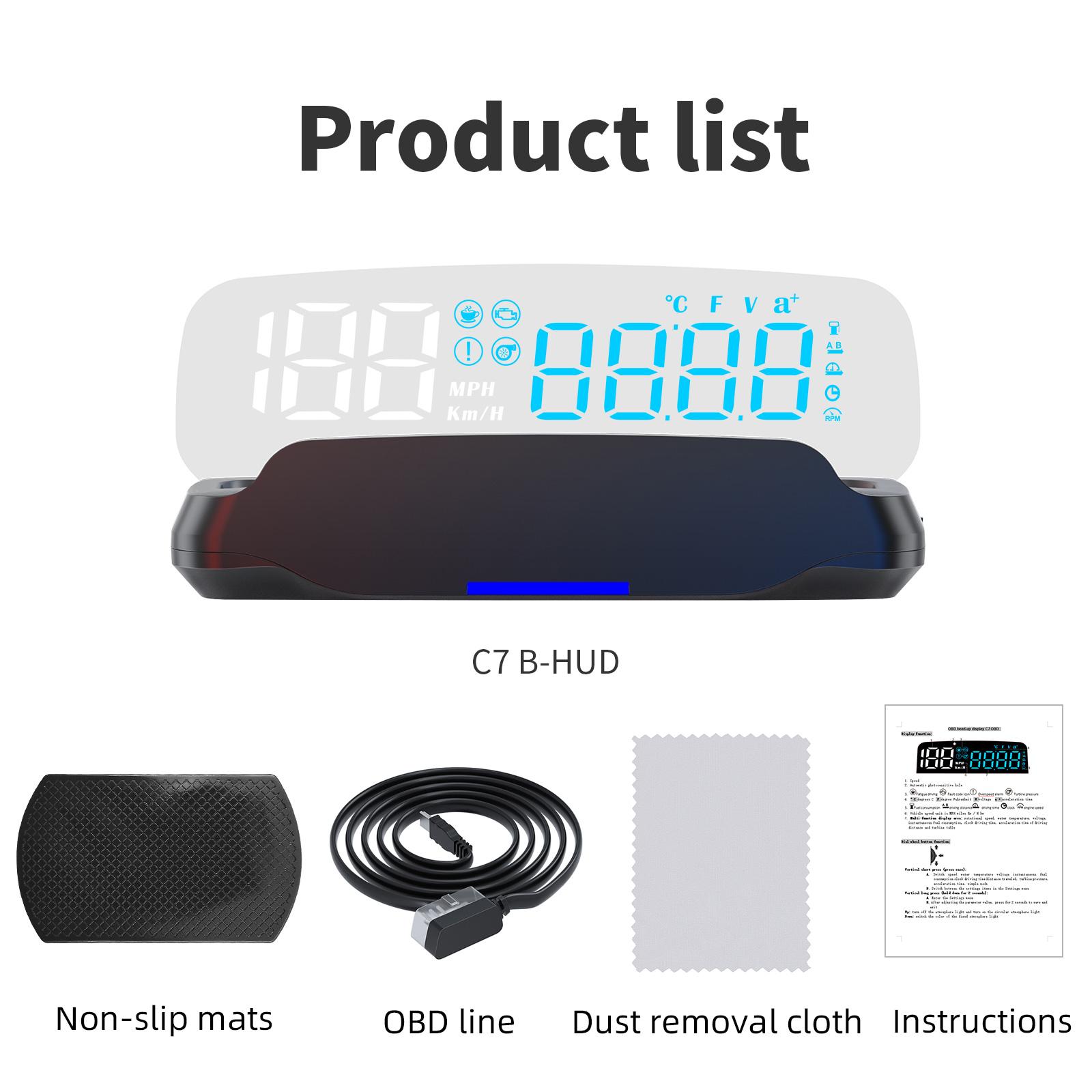 

C7B OBD HUD Car Head Up Display Digital Speed Water Temperature Voltage Fuel Consumption Turbine Pressure With Reminder Alarm