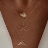 Women's Starfish Shell Imitation Pearl Necklaces Gold Pendant Necklace Copper Metal Beach Jewelr