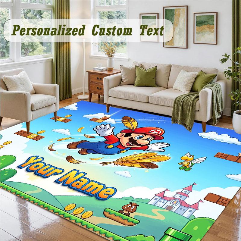 Crystal Velvet Square Rug Custom NameSuper Mario Pattern Non Slip Home Floor Decor Rug