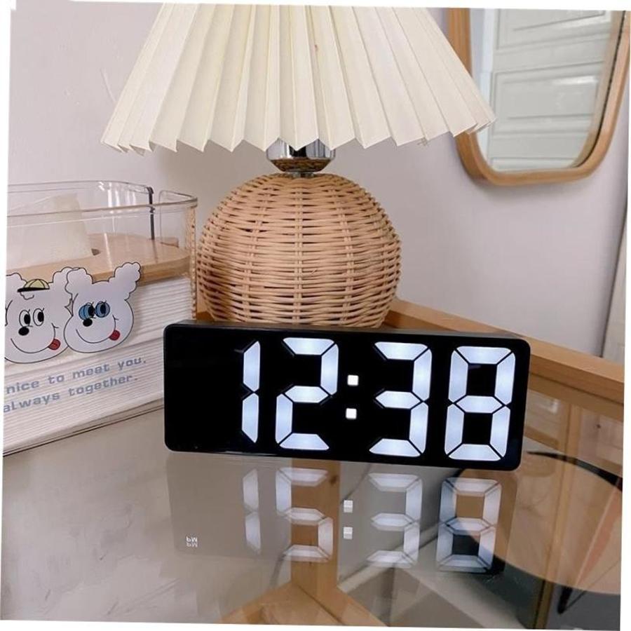Multifunctional LED digital display alarm clock rectangular mirror clock desktop temperature, voice control, brightness adjustme