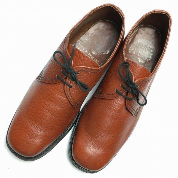 70s-80s Vintage BRUNE Made in England Plain Toe Business Shoes Brown size 25.0-26.0 Men's(USED)