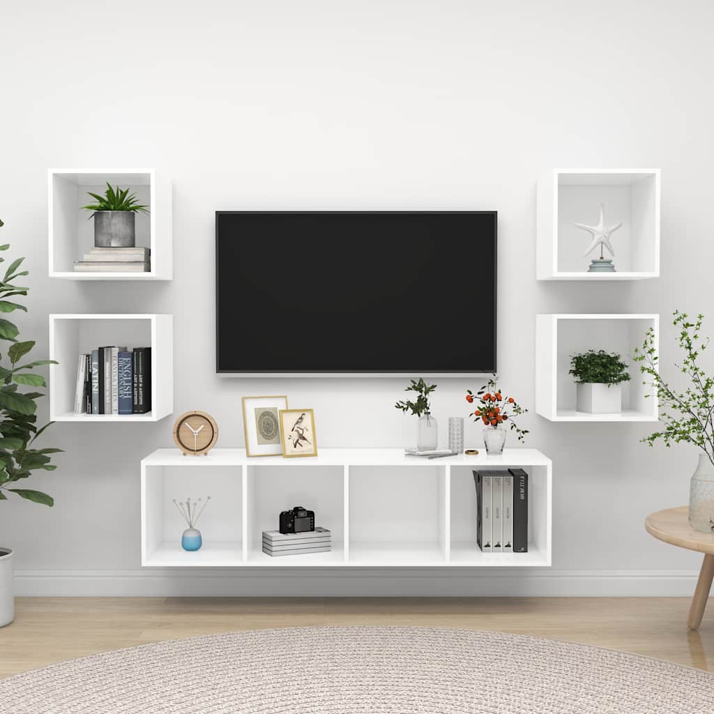 5-Cz. TV Cabinet Set, White, Particleboard