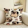C-Cartoon Pet Pug Cushion Cover Natural Linen Pillowcase Set, All-In-One Decor For Sofa, Bedroom & Chair
