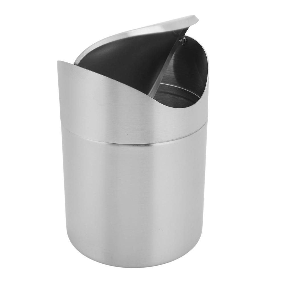 Silver Desktop Trash Can Swing Lid Swing Lid Trash Can Sleek Mini Trash Can Kitchen