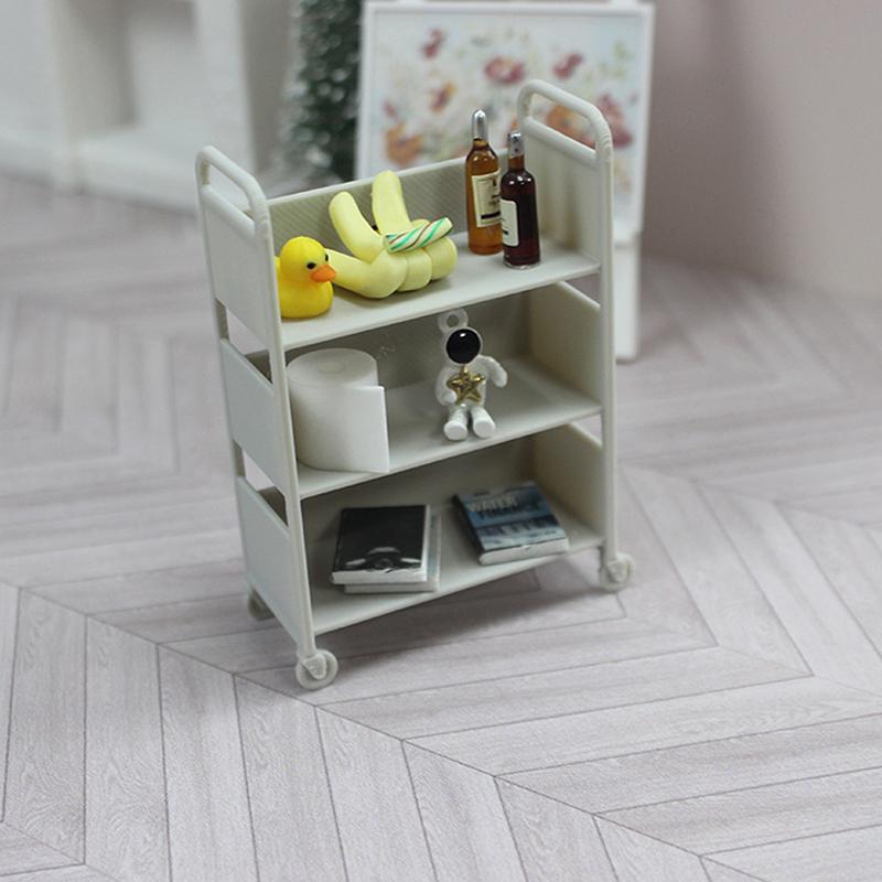 1 Piece 1:12 Dollhouse Mini Trolley Cart With Wheels For Dining Room Storage Display Shelf Bookshelf Furniture Model Decor
