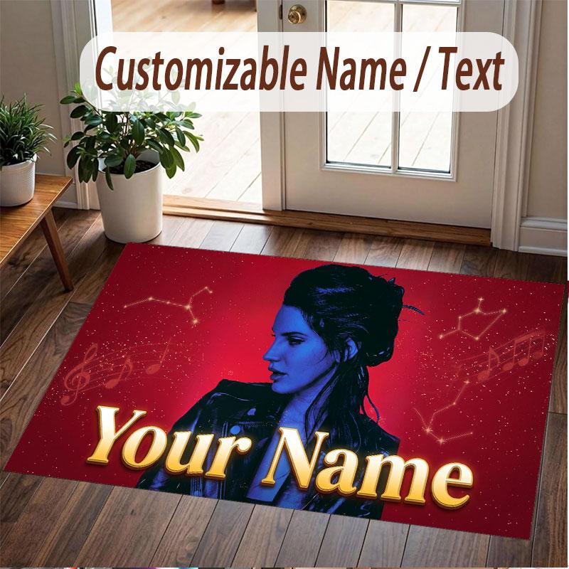 Custom Name Crystal Velvet Rug,Lana Del Rey Comfortable Anti Slip Floor Mat For Room Decoration