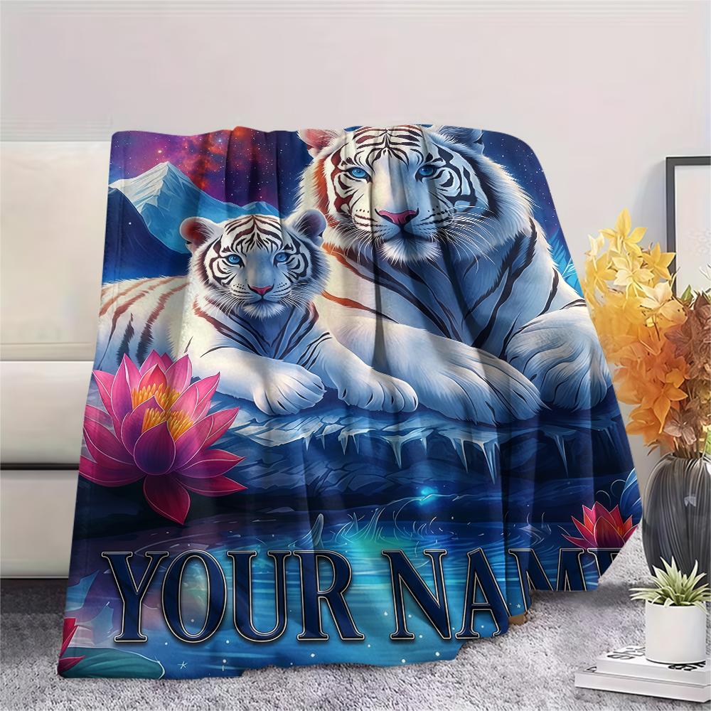 1PC Custom Name Tiger Fantasy Universe Patterned Flannel Blanket Suitable For All Seasons for Home Decor Warmth and Comfort Gifts Holiday Present_lx