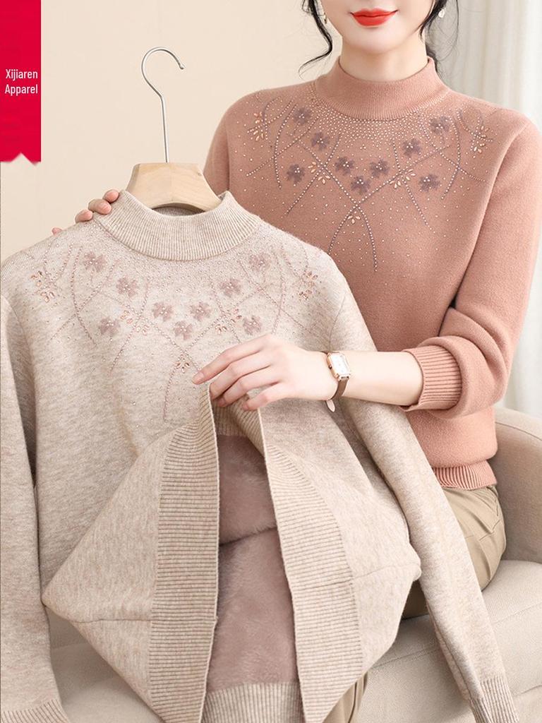 Women's Thick Winter Plush Sweater Base Layer for Middle-Aged and Elderly