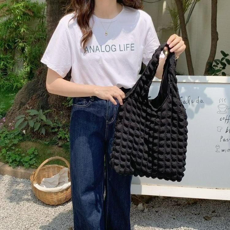 Folded Bubble Puff Bag Girl Shoulder Hand Carry Work Bento Bag Tide Large Capacity Cloud Underarm Tote Bag