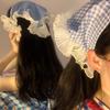 Summer Dopamine Plaid Headband Out Lace Triangle Scarf Women'S Idyllic Headband Sweet Girl Silk Scarf Headscarf
