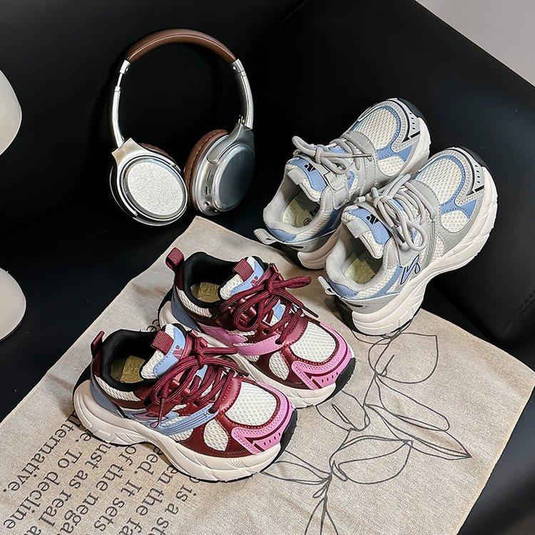 Leather Girls Shoes Dad Shoes 2025 Spring New Korean Version Versatile Boys Sports Shoes Mesh Breathable Casual Shoes