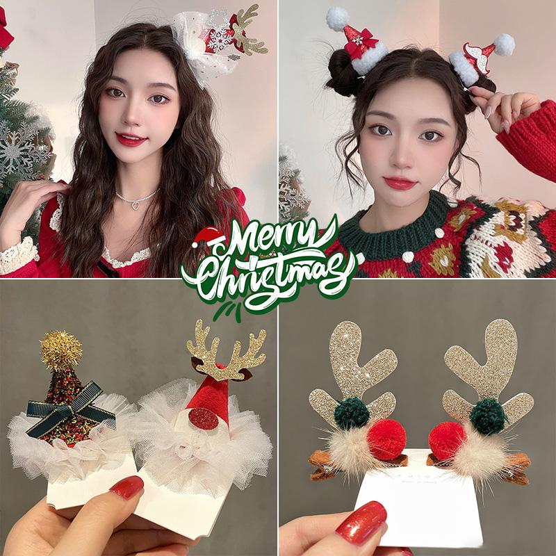 Christmas New Year Hair Clips Cartoon Deer Ear Headbands Hairpin Xmas Decor Gifts Navidad Festival Photo Props Hair Accessories