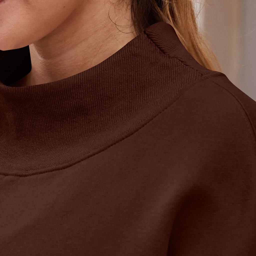 Women's Fashionable Casual Color Round Neck Long Sleeved Pullover Loose Sports Shirt Sweatshirt Top