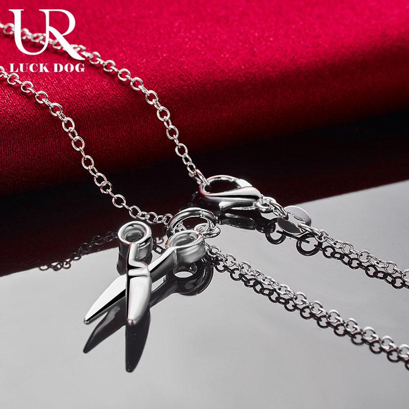 925 Sterling Silver Chain Scissors Pendant Necklace Fashionable Wedding Jewelry