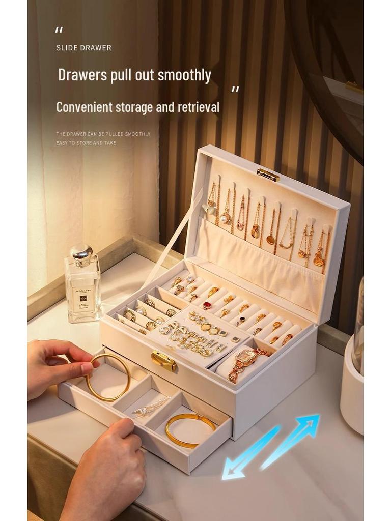 Elegant Jewelry Storage Box with Multi-Functional Drawers for Rings, Earrings, Necklaces, and Ornaments - Perfect for Home Display.