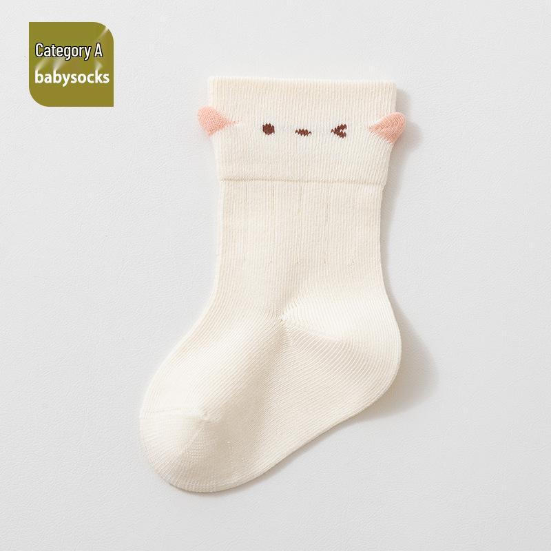 Spring & Summer Thin Combed Cotton Baby Socks, 0-1 Year, Cartoon 3D, Seamless Mid-Calf with Loose Cuff