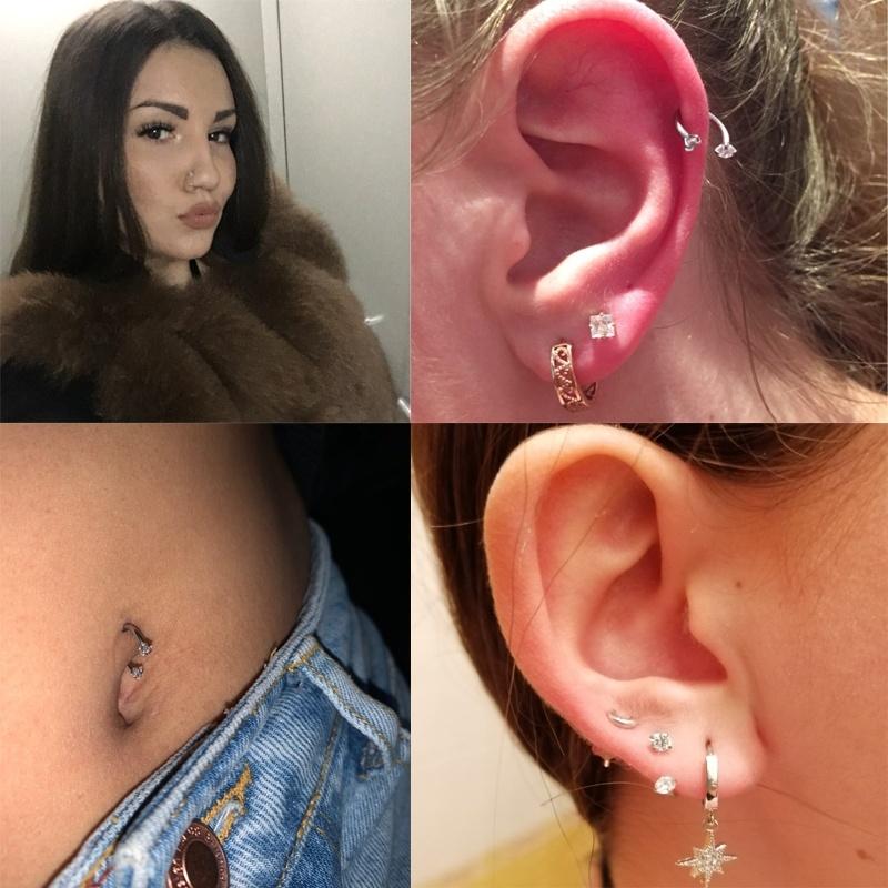 Stainless Steel Crystal Hoop Ring Piercing Nose Ear Belly Button Rings Women Men Cartilage Helix Earrings Daith Piercing Jewelry