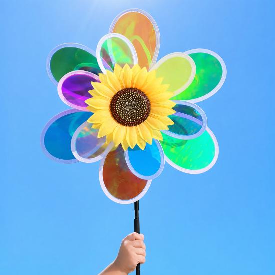 Colorful Windmill Ornaments for Garden and Yard, Decorative Double Layer Pinwheel Spinner for Kids, Outdoor Reflective Pinwheels for Patio Lawn