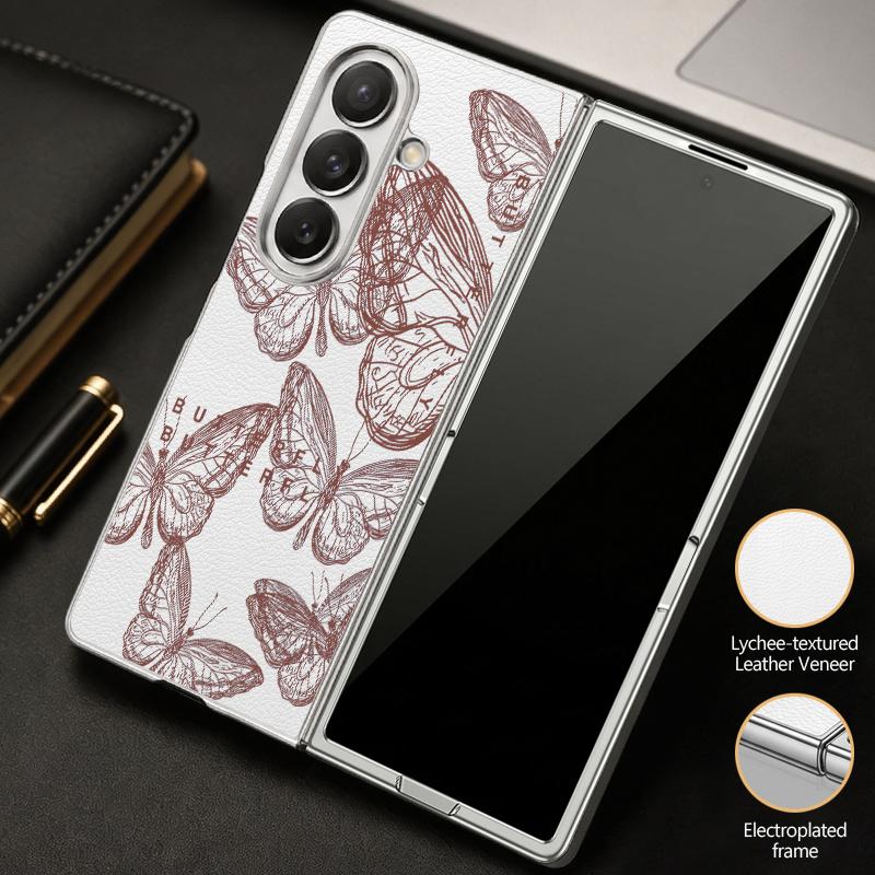 Line Butterfly Print Case For Samsung Z Fold 8 Ultra 7 6 5 Luxury Plating Leather Skin Hard Phone Cover For Galaxy Z Fold8 Fold7 Fold6
