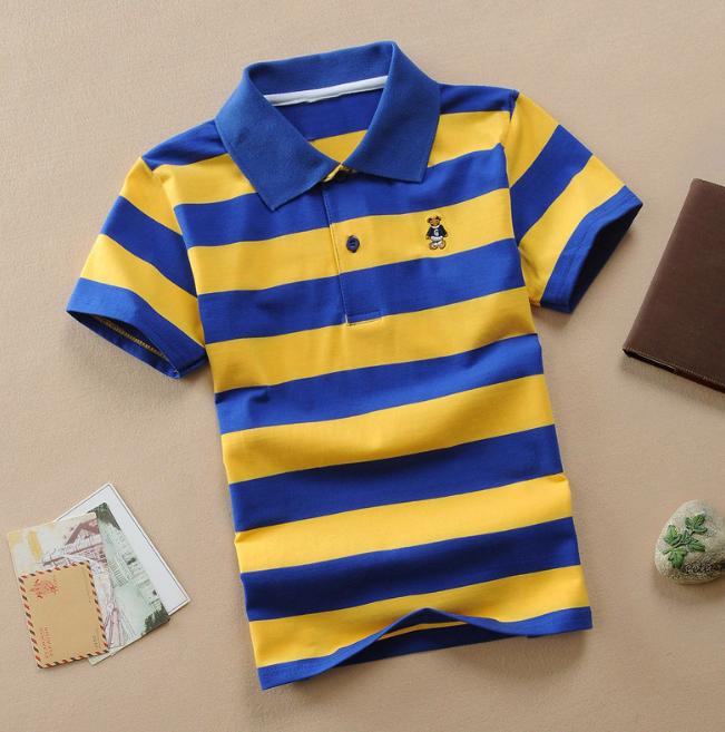 Dziecięce koszulki polo z krótkim rękawem Letnia odzież dziecięca T-shirt dla średnich i dużych dzieci Bawełniana koszulka polo w paski