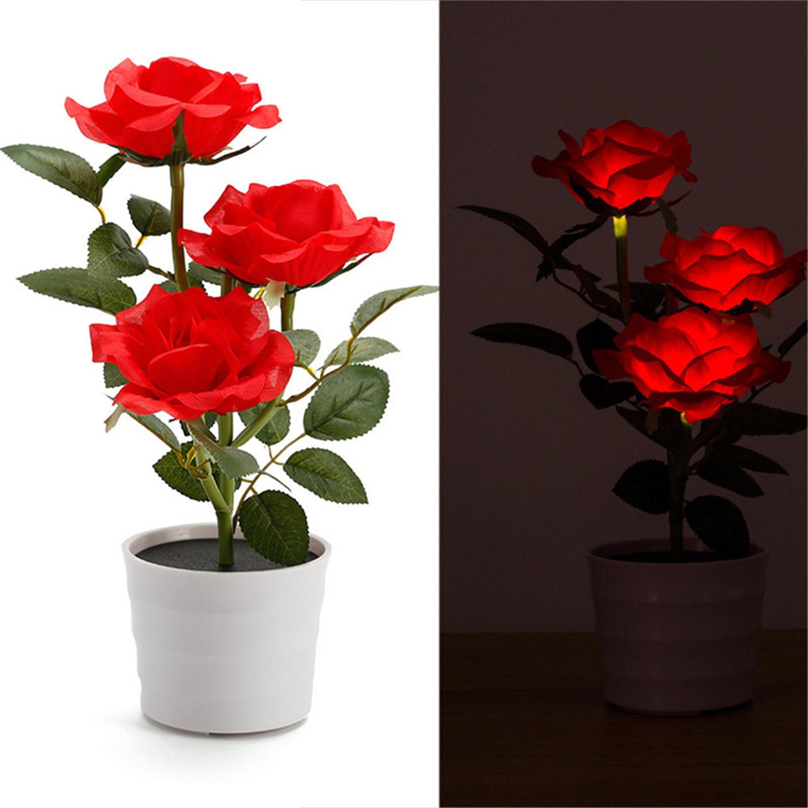 

Solar Powered LED Artificial Rose Flower Pot with Realistic Leaves and Stems Outdoor Decorative Garden Light for Patio Yard Pathway One Size червоний
