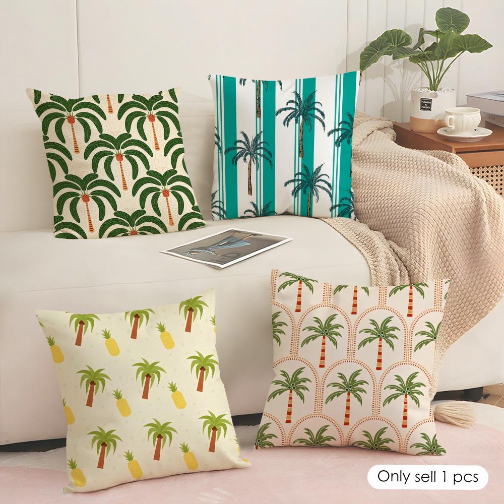 Palm Tree Pattern Cushion Cover Soft Short Plush Pillow Cover Smooth Cozy Texture Aesthetic Cushion Case Home Decor