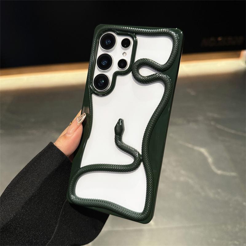 3D Schlangen Handyhülle für Samsung Galaxy S25 Ultra S24 S23 FE S22 A56 A36 A26 A06 A16 A55 A54 A15 A14 Galvanisiert Hohl Stoßstangenabdeckung