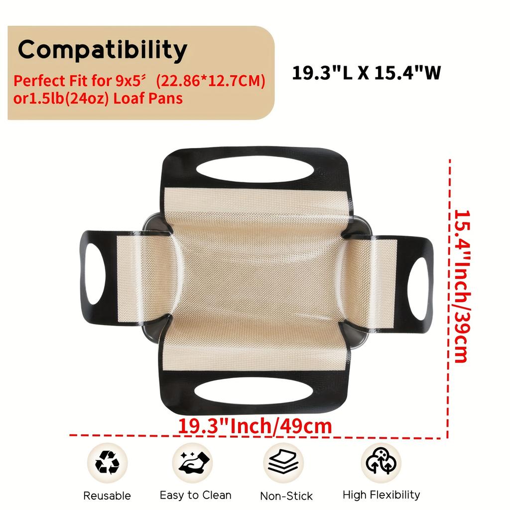 Reusable Silicone Bread Loaf Pan Liner, Food-Grade Silicone Bread Sling, Loaf Pan Lifters - Easy Clean Dough Transfer Tool