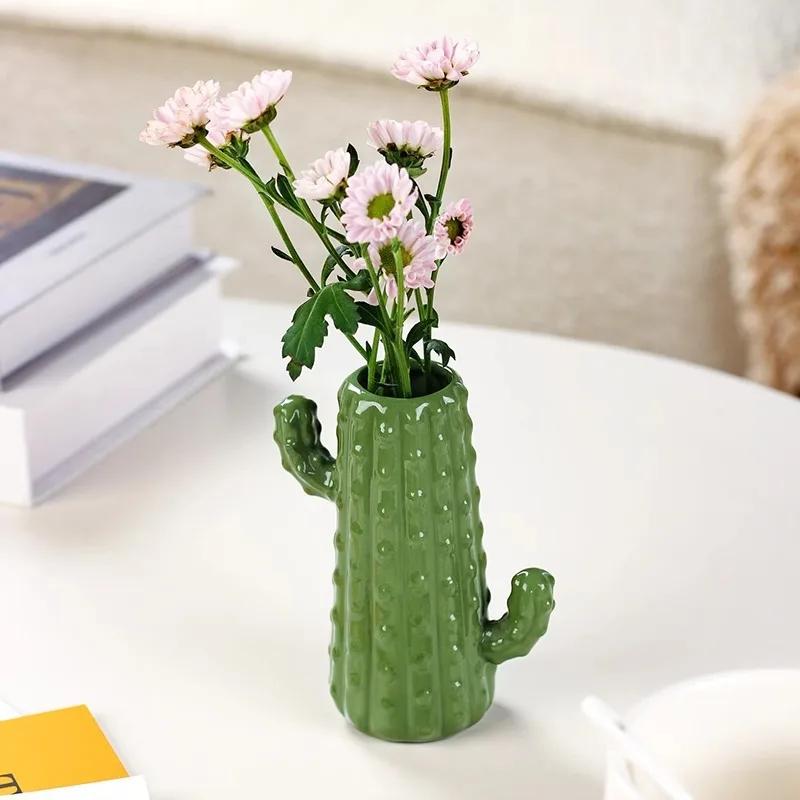 Nordic Creative Green Cactus Ceramic Vase Living Room Flower Arrangement Decoration Ornament Modern Minimalist Home Decoration