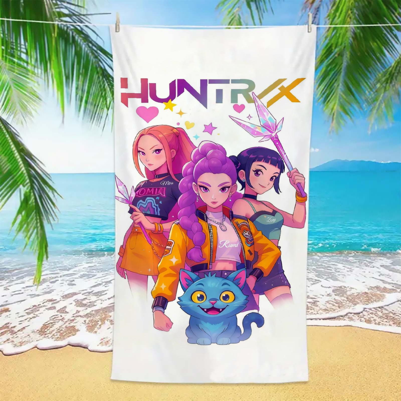 Asciugamani da spiaggia K-POP D-Demon-Hunters Microfibra Antisabbia Asciugamano da bagno ad asciugatura rapida Migliori regali di compleanno per ragazze donne Festa di nuoto 50x100cm&1pc