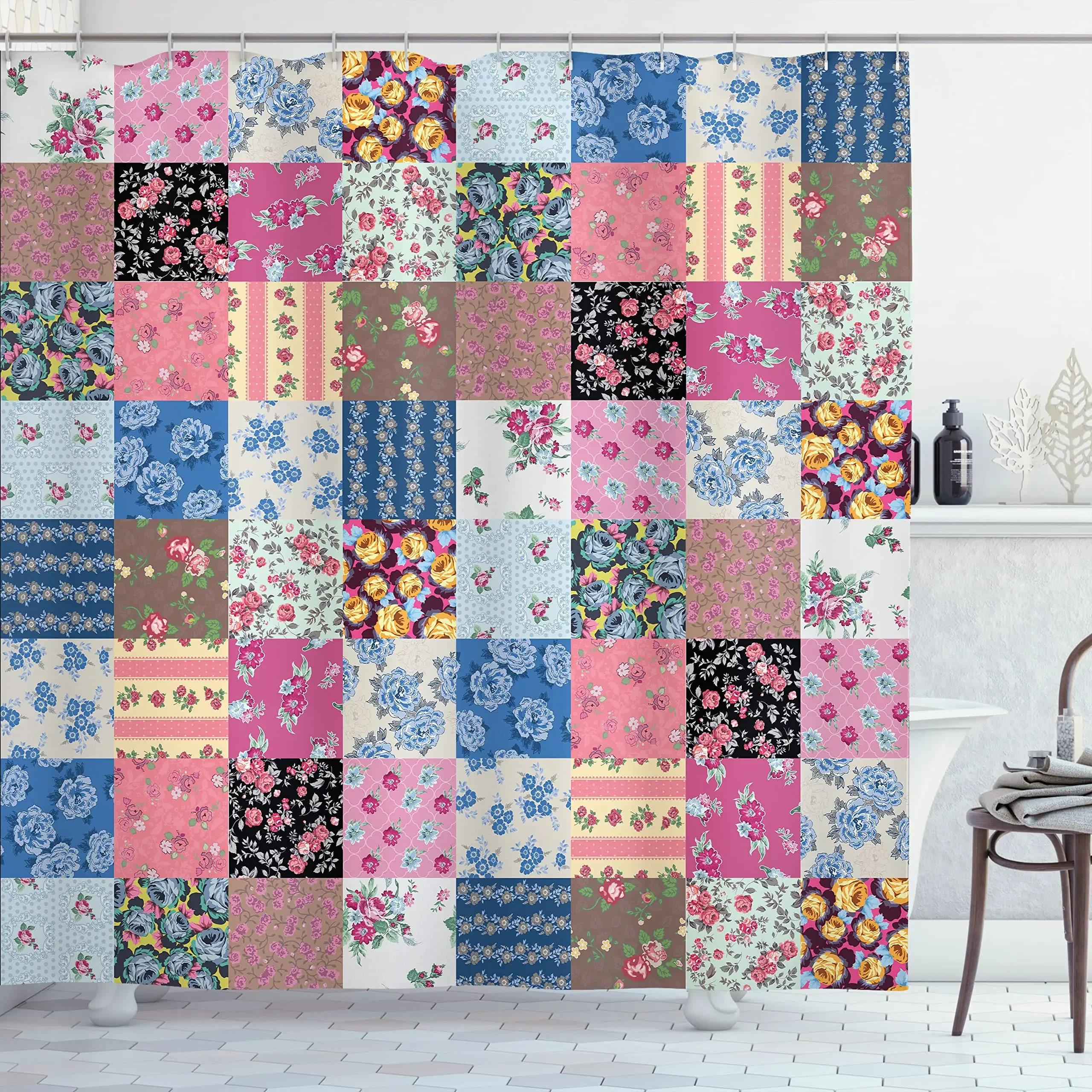 

Занавески для душа в стиле пэчворк в стиле бохо для ванной комнаты, цветные винтажные занавески для душа, водонепроницаемые тканевые экраны для ванн W90xH180cm