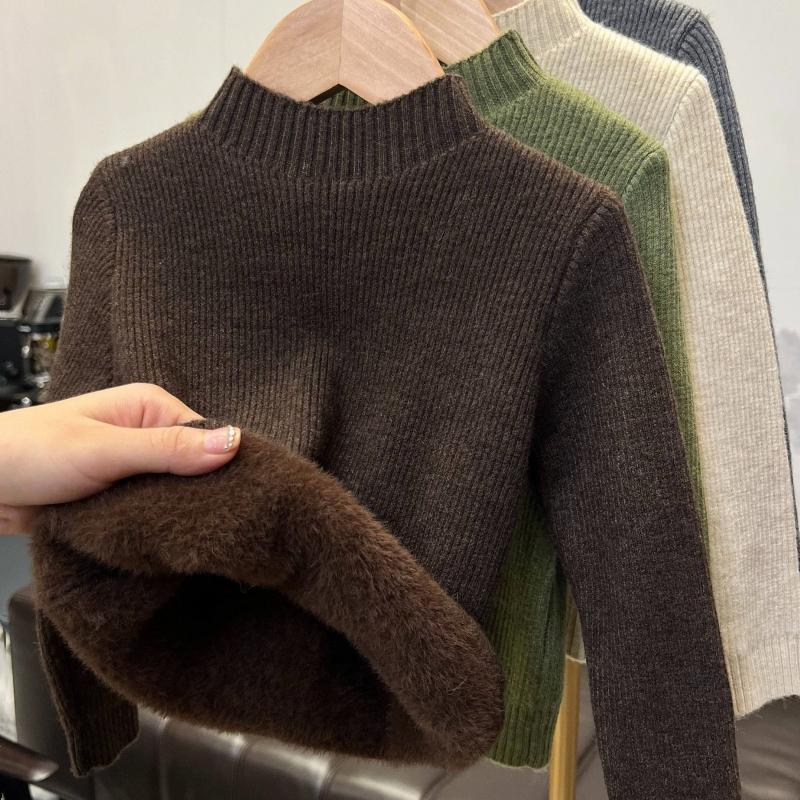 Baby Winter Sweater Girls And Boys Solid Color Thicken Velvet Warm Knitted Pullover Tops Kids Korean Version Sweater