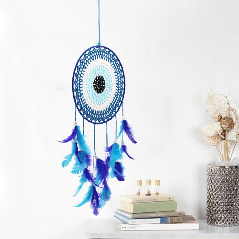 Hand-woven Craft Blue Feather Dream Net Catcher Cute Girly Bedroom Wall Hanging Living Room Decoration