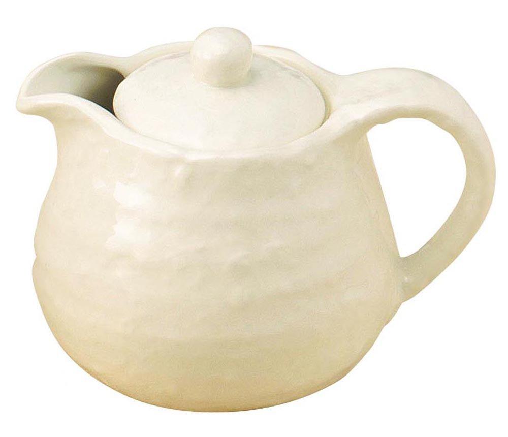 Santo Banko Ware Teapot, Hand-Posed White Pot (with Strainer), Cream, 05388, Whiteware