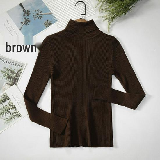 2025 Autumn/Winter Women's High Neck Pullover Sweater, Long Sleeve, Slim Fit, Solid Color Knitwear
