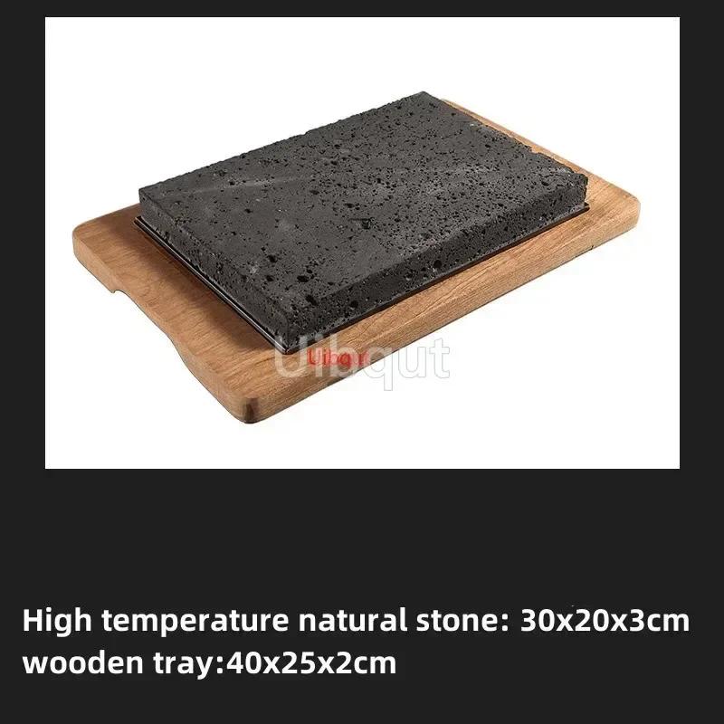 High temperature resistant volcanic rock natural stone steak tray grill plate granite slab board frying plate rock stone slab