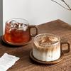 Vintage Coffee Cup Dish Sets for Women 2026 New Household 240ml High End Exquisite Wooden Handle Glass Afternoon Tea Dish