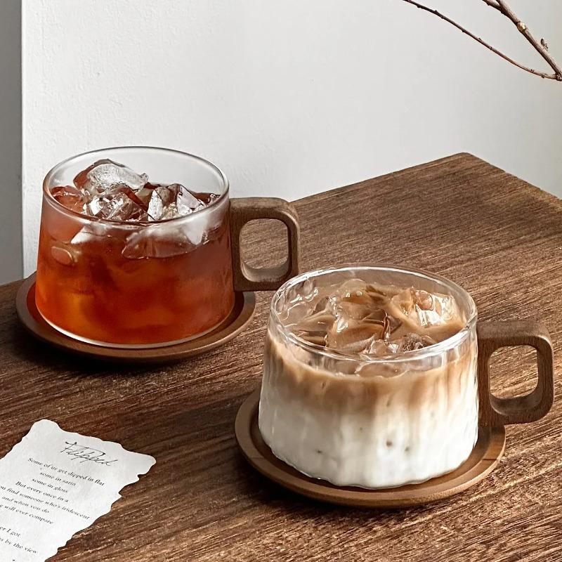 Vintage Coffee Cup Dish Sets for Women 2026 New Household 240ml High End Exquisite Wooden Handle Glass Afternoon Tea Dish