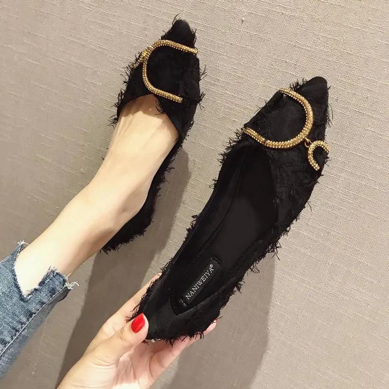 Fashion Diamond Bride Pointed Toe Woman Flats Slip-on Low Heel Elegant Red Cheap Liquidation Sale Quick Delivery Young Shoes for Women