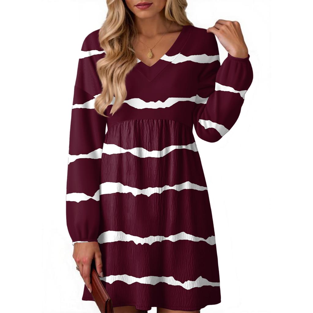 Women's Fashion Striped V-Neck Long Sleeve Dress