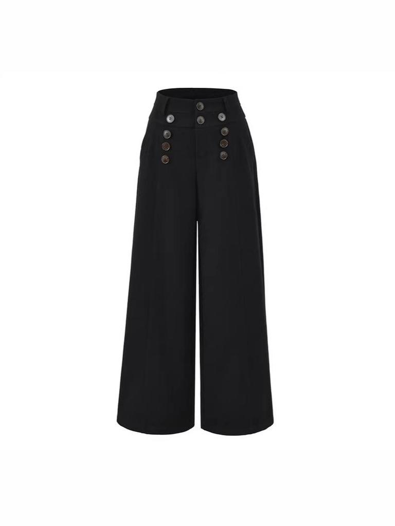 Retro Double-Breasted Wide-Leg Women's Faux Cashmere Pants - Autumn/Winter Loose Fit