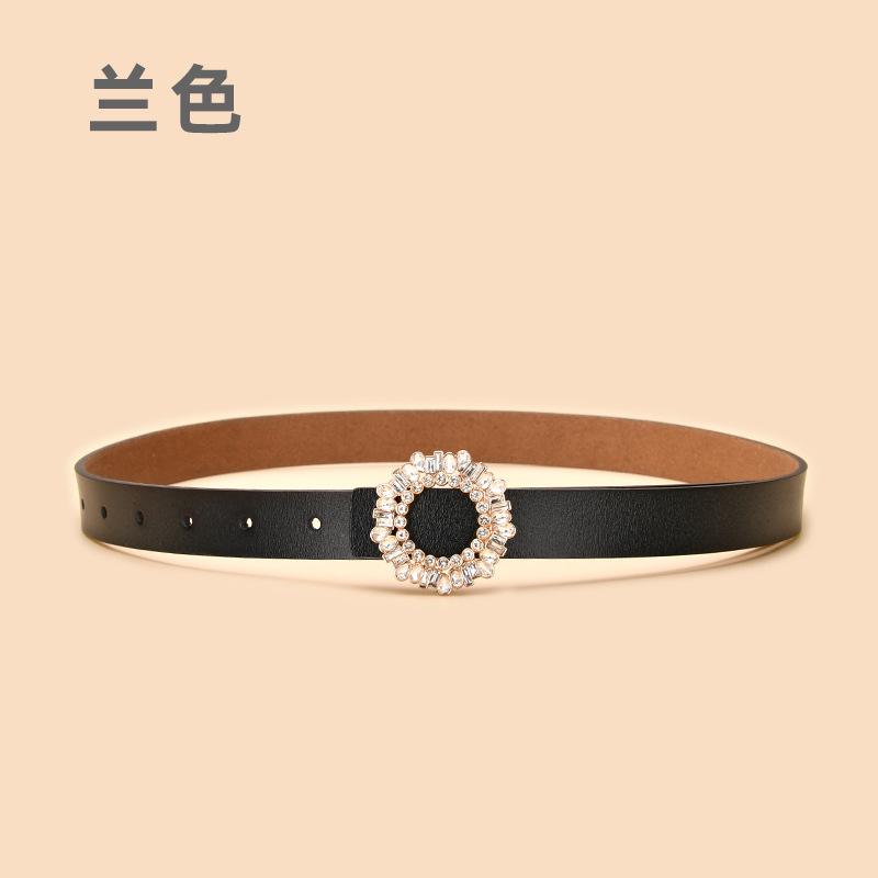 Ladies Belt With Crystal Diamond Square Buckle Decorative Belt Women'S Leather Smooth Buckle Belt