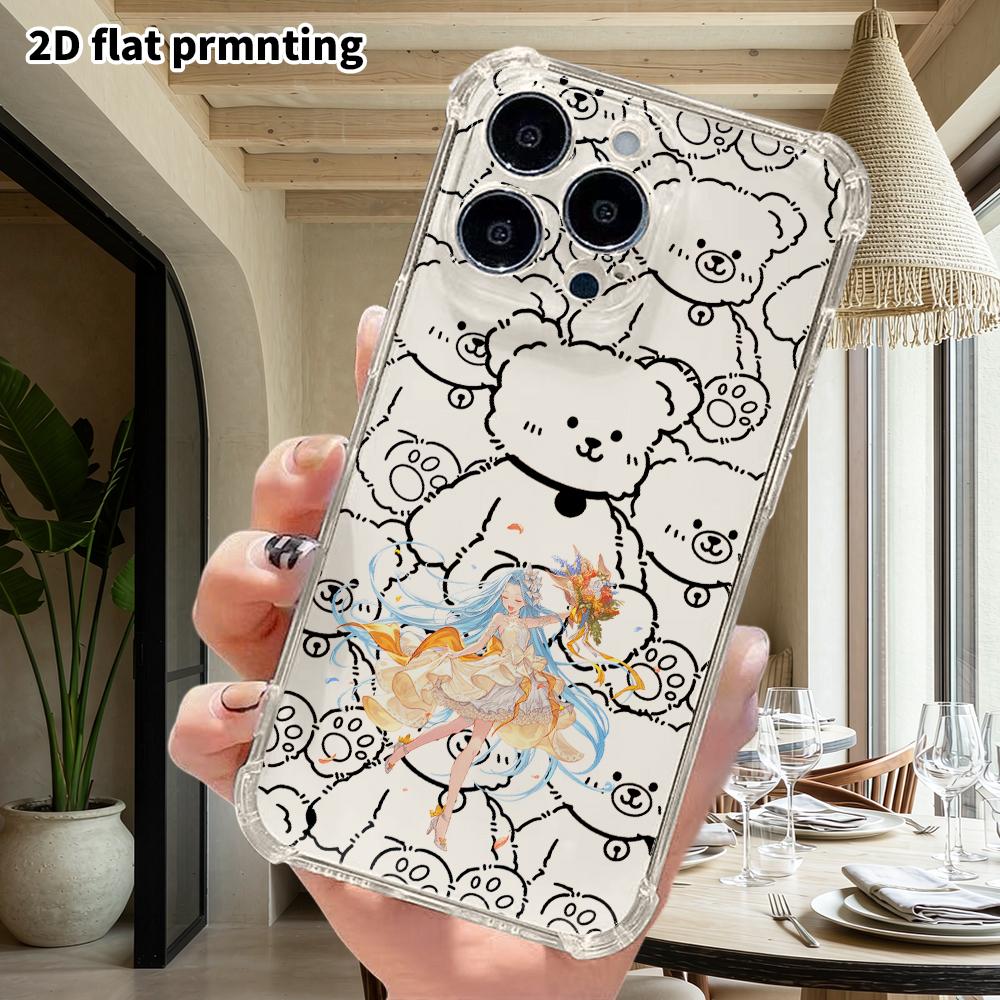 Phone Case: 2D flat suitable for iPhone 18 17 16 15 14 13 Pro, transparent corners for drop protection, long haired girl, Christmas and Halloween gift